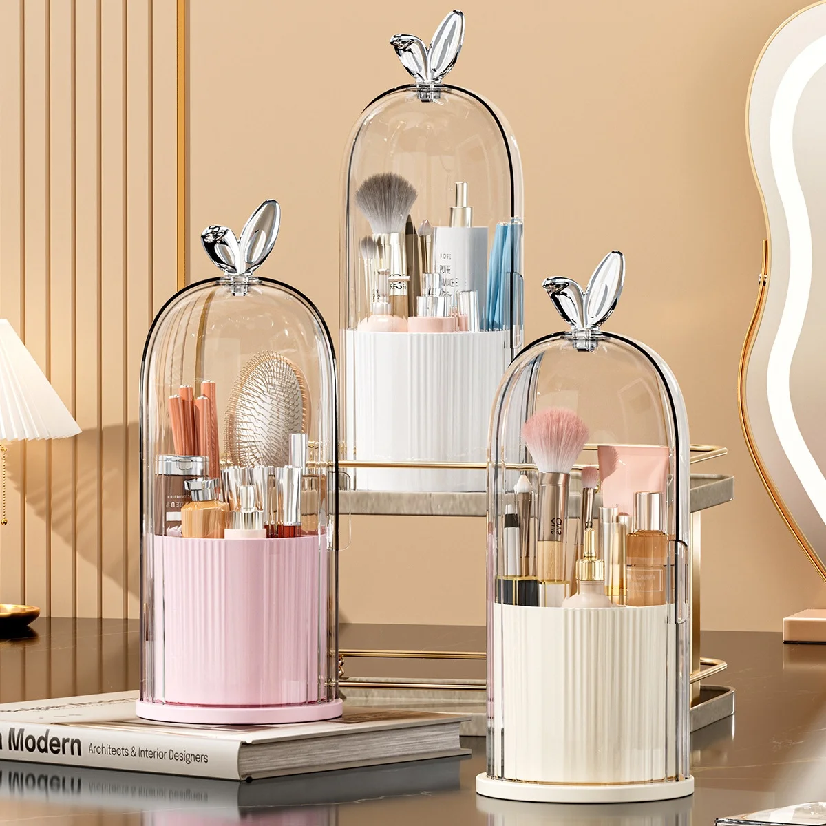 1pc 360 degree rotating cosmetics storage box, pen holder, makeup brush holder rotating organizer, dust-proof makeup brush holde