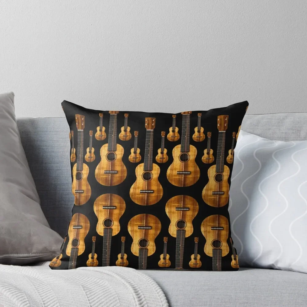 

Ukuleles: Ukes on Black Throw Pillow sleeping pillows Room decorating items Pillowcases Ornamental Pillow pillow