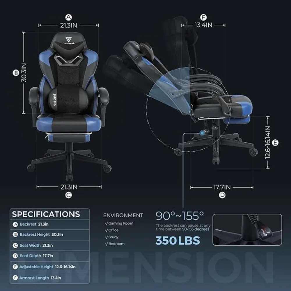 Ergonomic Gaming Chairs for Adults Heavy People, Massage Office Desk Computer Chair with Footrest and Lumbar Support