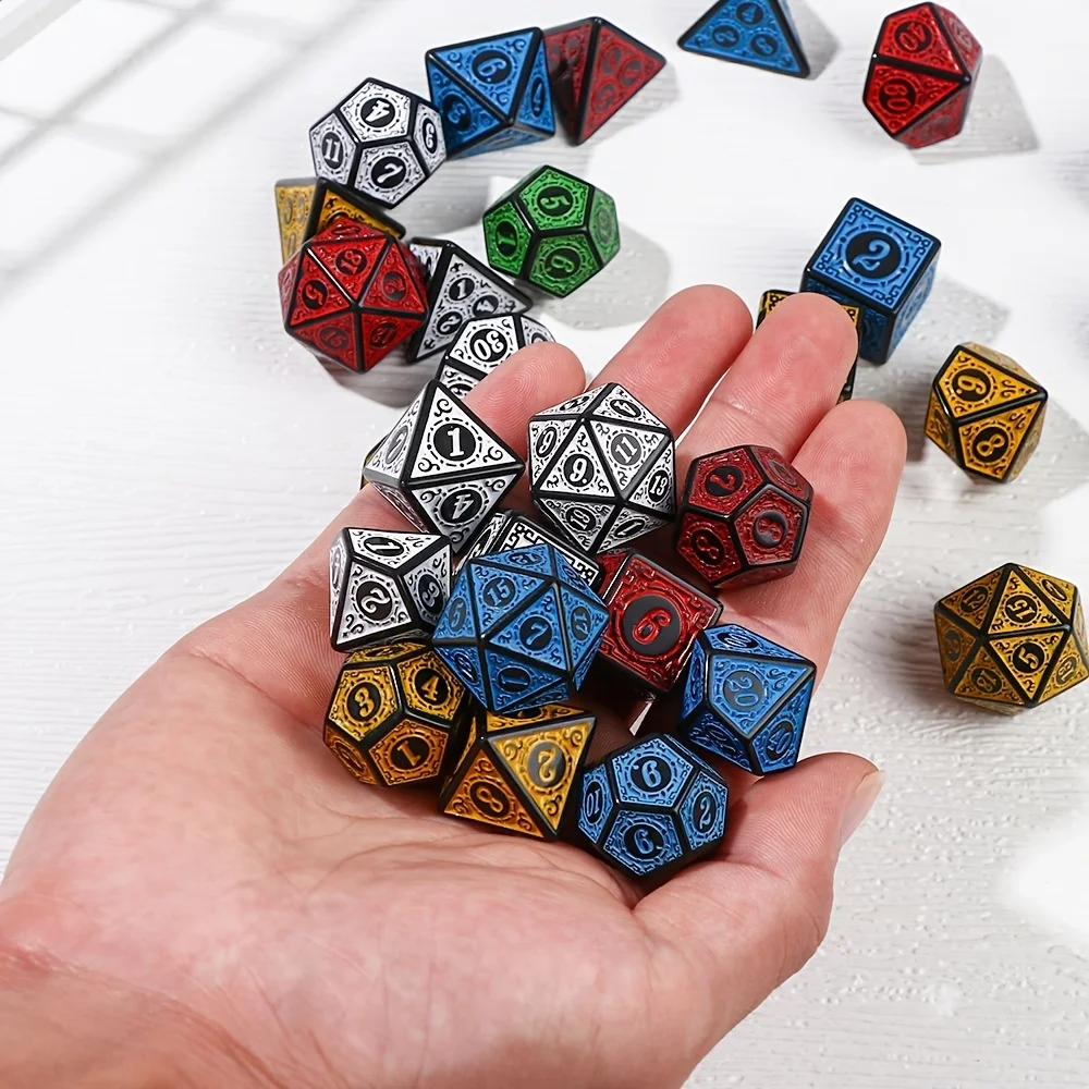 DND Game Polyhedral Dice Set with Textures Pattern 7pcs of D4 D6 D8 D10 D% D12 D20 for RPG Board Game Accessories image 3