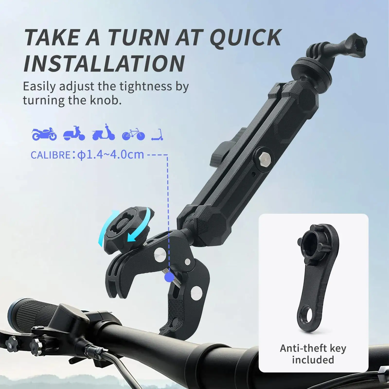 

Motorcycle Handlebar Action Camera Mount Mounting Bracket Utility Easy Installation Sturdy Bike Adapter for Sports Cameras