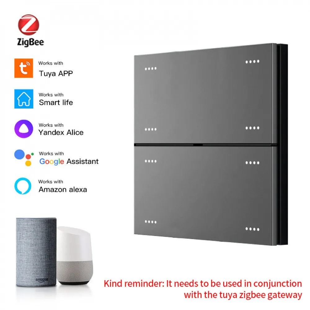 Tuya Zigbee Smart Switch AC110-220V 300W 8-key Smart Switch 10A Timing Switch Google Voice Smart Home Control work with Gateway