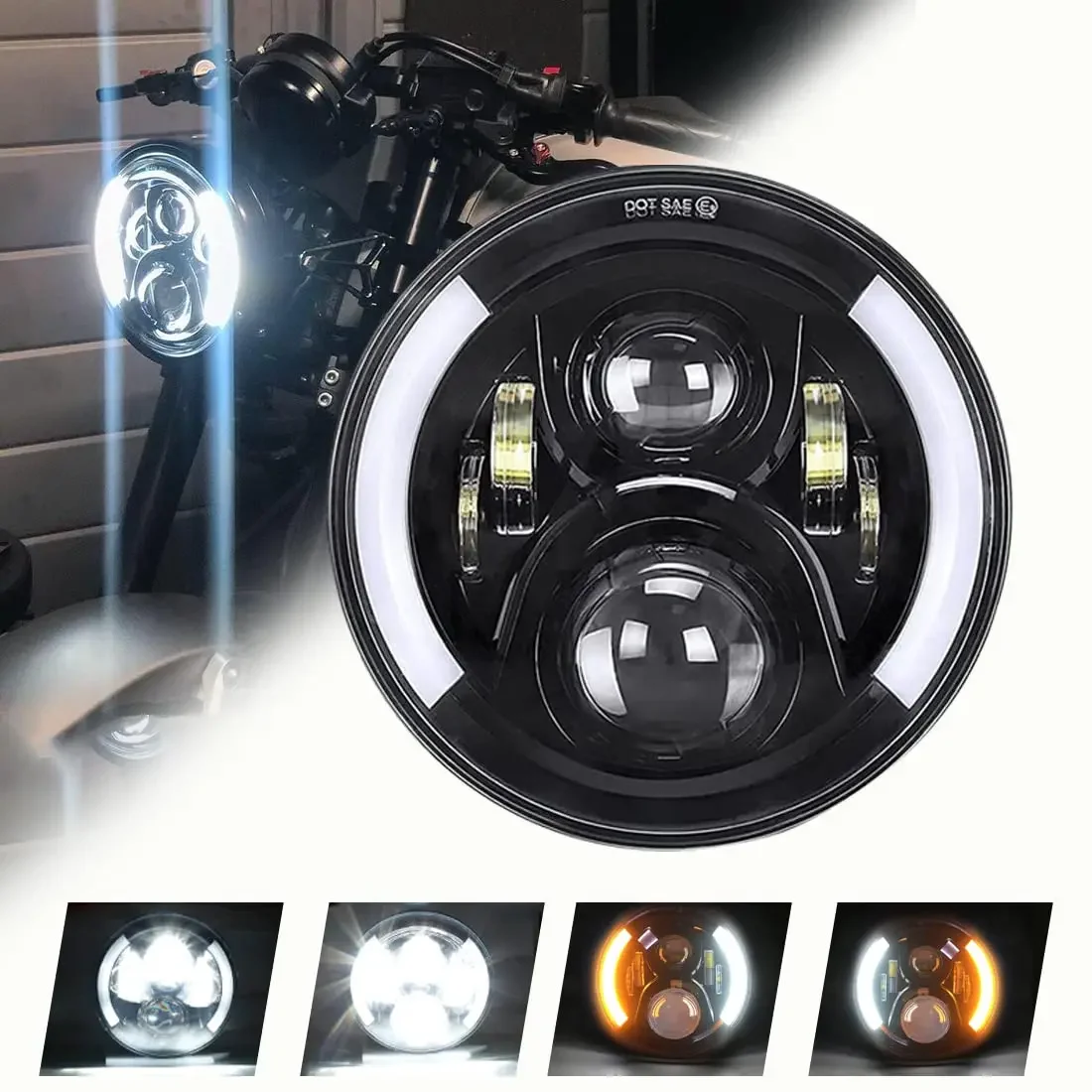 Motorcycle Car 7 Inch Round Led Headlight Drl Angel Eyes Turn Signal Light for Jeep Wrangler Hummer Land Rover Defender Lada 4X4