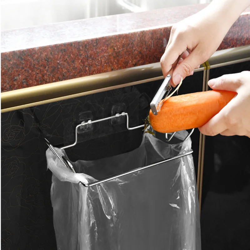 Adhesive stainless steel garbage bag rack, garbage storage rack, kitchen garbage rack, cabinet door, grocery bag storage rack,