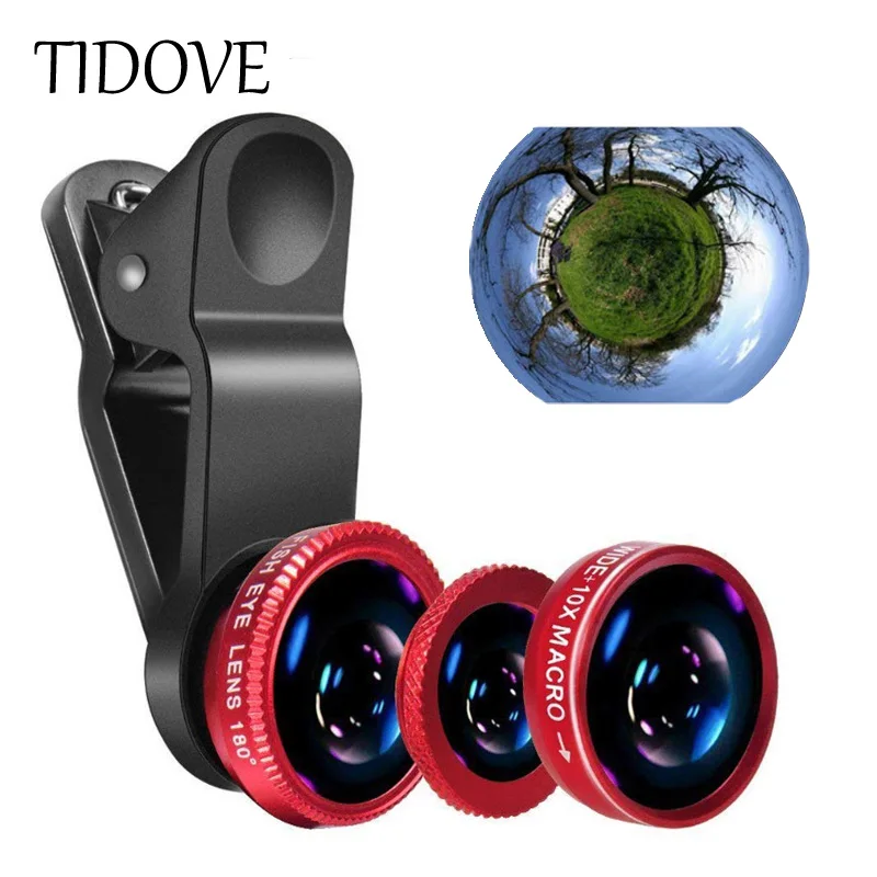 TIDOVE 3 IN 1 Macro Lens + 180° Fisheye Lens + 0.67X Super Wide-Angle Mobile Phone Lens Universal Camera Lens Clip For iPhone 15