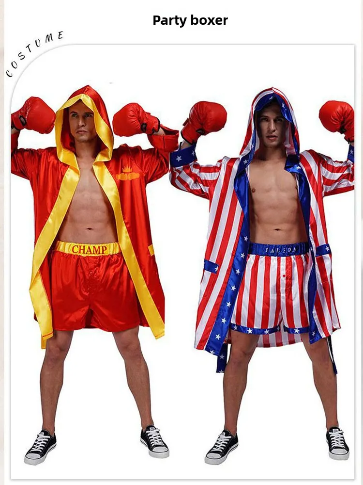 

loween Men's Boxing Player Costume Funny Disguise Par Performance Clothes for Nightclub Bar Adult Masquerade Costume