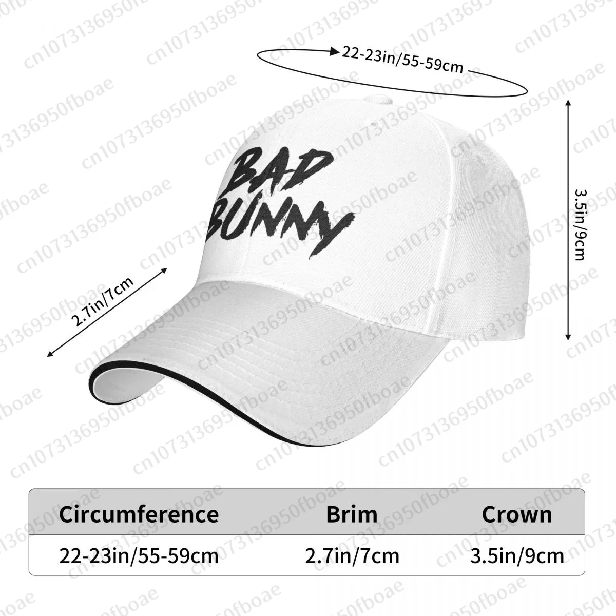 Bad Bunny Logo Baseball Caps, Hip Hop Sandwich Cap, Chapéus de esporte ao ar livre ajustáveis para homens e mulheres