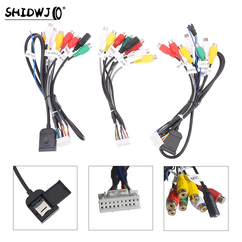 7-head RCA Output Wire 20 Pin Aux-in Subwoofer Microphone Fan Adaptor Universal Cable Android Radio Car Accessories