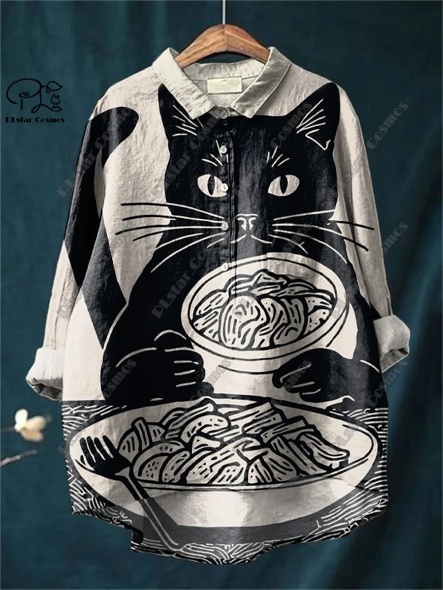 PLSTAR COSMOS new 3D printed retro and cute floral animal printing ladies entertaining leisure and loose open -tube shirt D-7