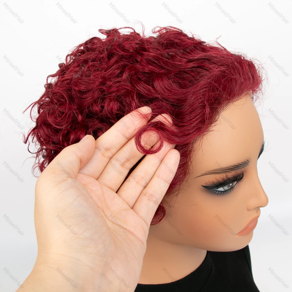 99Jピクシーカットウィッグ人毛ショートカーリーレースフロント人毛ウィッグブラジルウォーターウェーブボブウィッグ13x1透明レースウィッグ