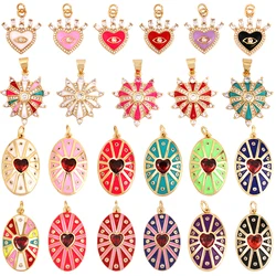 Palace Heart Enamel Charm Neon Pink Orange Turquoise Red Pendant Oil Dropped,Gold Plated Colour,Necklace Bracelet Pendant M82