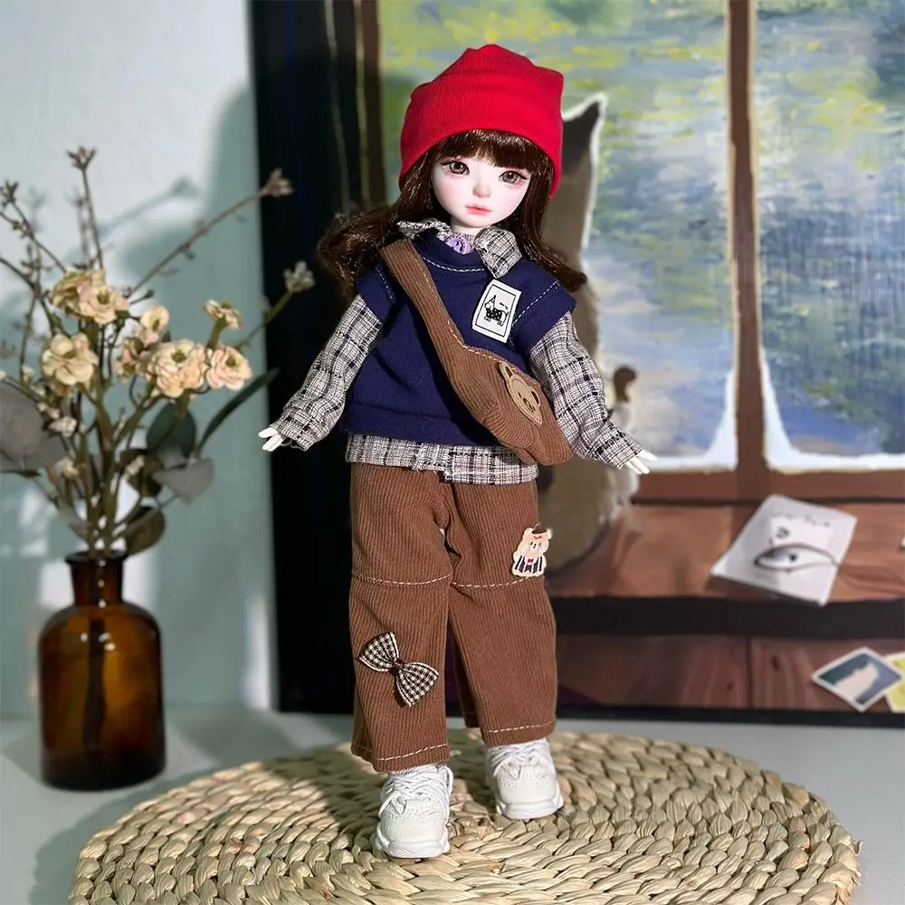 Ghost Mom 6-Point BJD Clothes Fat Body Clothes Princess Fur Hat Stripe Socks Clothes Set Display