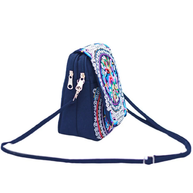 Popular Yunnan Ethnic Style Mobile Phone Bag Double Layer Flap Canvas Bag Embroidered Bag Embroidered Mini Bag Zero Wallet