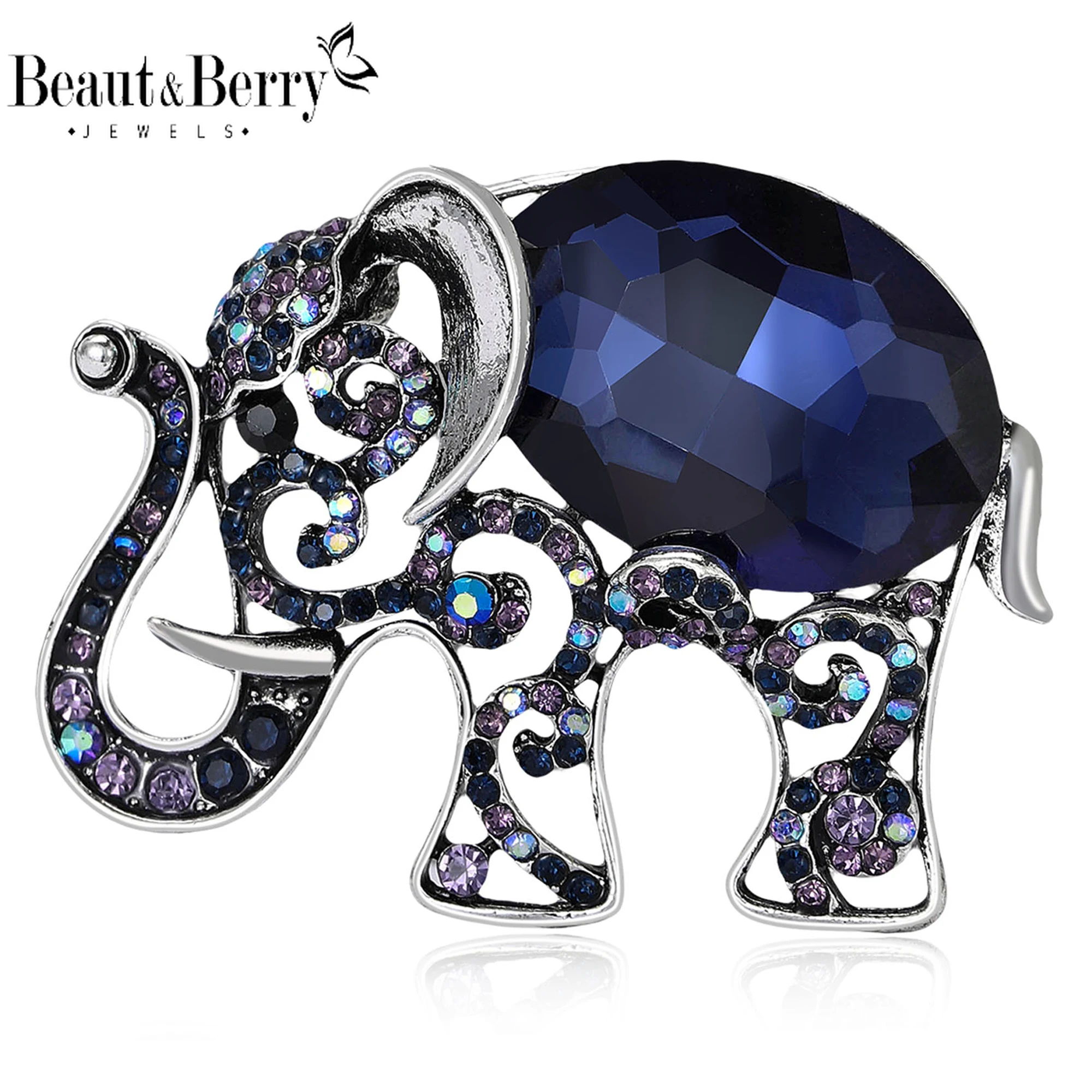 

Beaut&Berry Luxury Rhinestone Hollow Elephant Brooches for Women Animal Pins Friends Party Gifts Banquet Jewellery Accessories