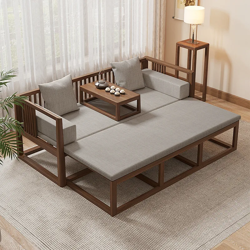 New Chinese Arhat bed retractable full solid wood push-pull bed folding dual-purpose sleeping and lying flat small apartment box