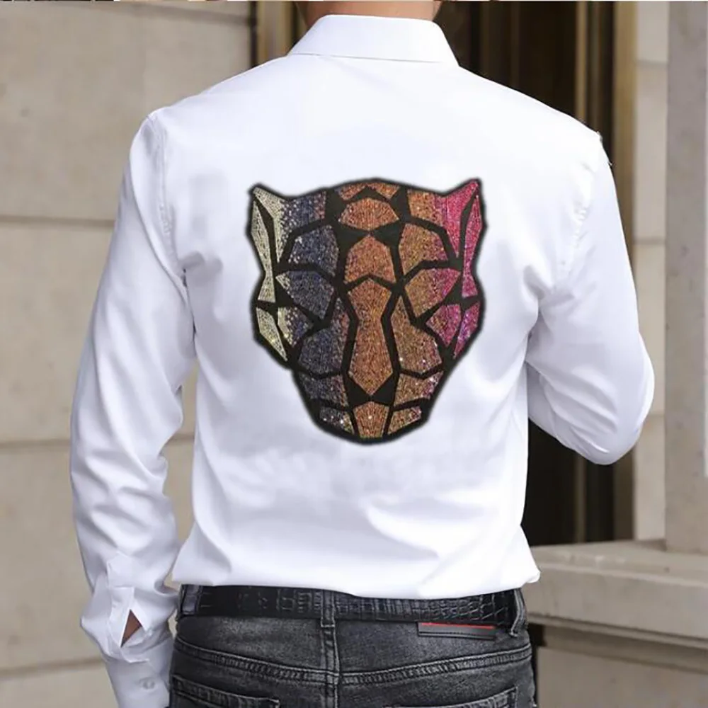 Men Casual Diamond Rhinestone Shirts Cotton Short Sleeve Beach Tops Streetwear Summer Breathable 2023   010