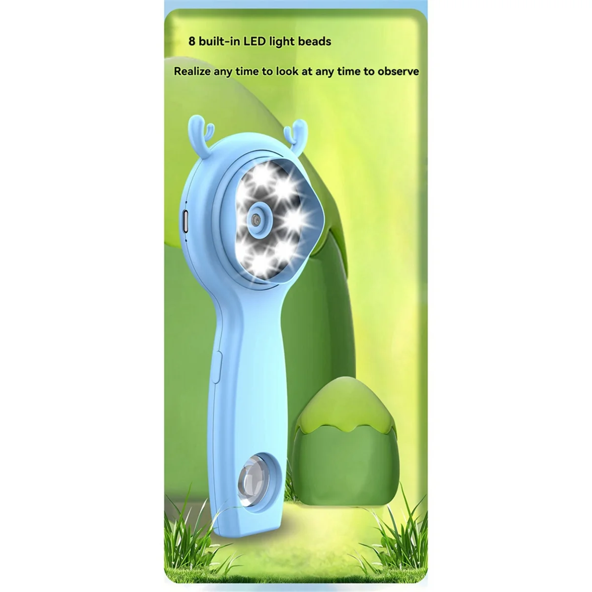 A002 Kids Handheld Microscope Portable Digital HD Magnifier Two Lens Multi-Functional Magnifying Glass Supports Photo Video B