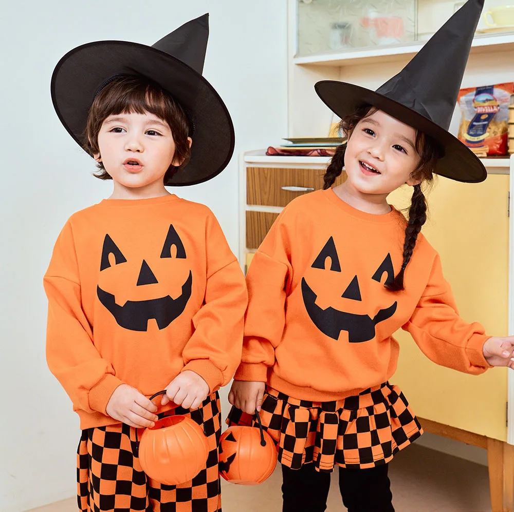 Jungen Mädchen Halloween Kürbis-Outfit Feiertagsparty Kinder Langarm Weiches Bequemes Set Atmungsaktives Kinder-Freizeit-Outfit Niedliches Zweiteiler-Set für Babys – Detail 9