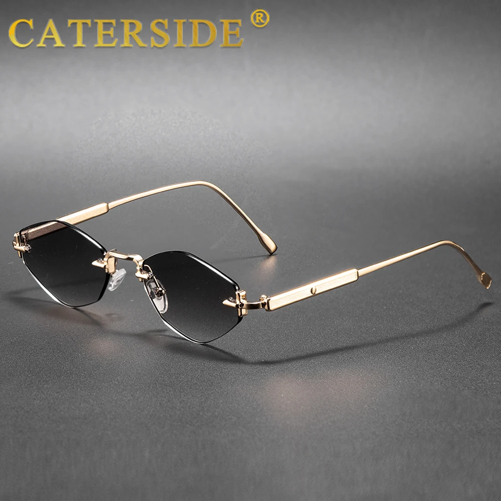 CATERSIDE Herren-Sonnenbrille ohne Rahmen, hochwertiger Polygon-Metallrahmen, Y2K-Sonnenbrille, Damen-Party-Outdoor-Brille, UV400 – Detail 1
