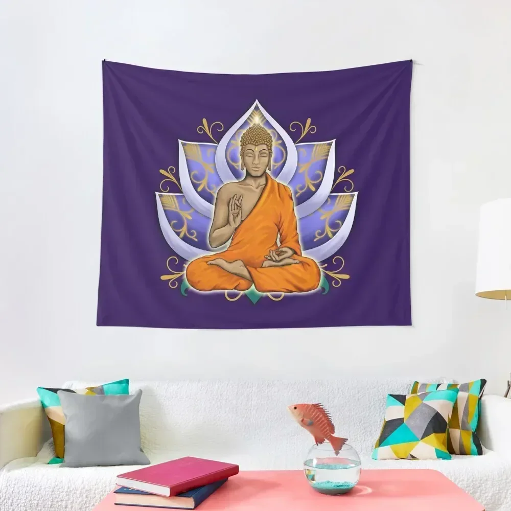 Abhaya Mudra Buddha with Violet Lotus Flower Tapestry Decoration Home Decoration For Bedroom Tapestry