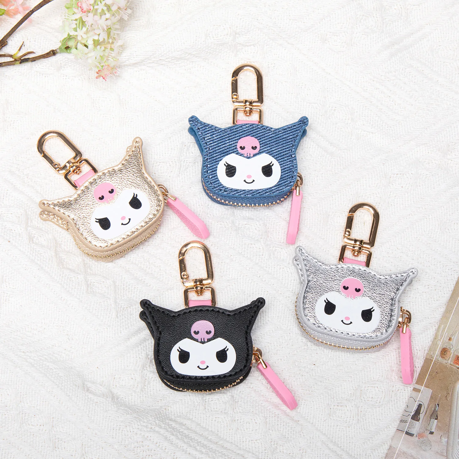Monedero de cuero PU Kawaii Kuromi, bolsa para llavero, bolsa de almacenamiento para auriculares, billeteras portátiles para llaves, regalos de cumpleaños