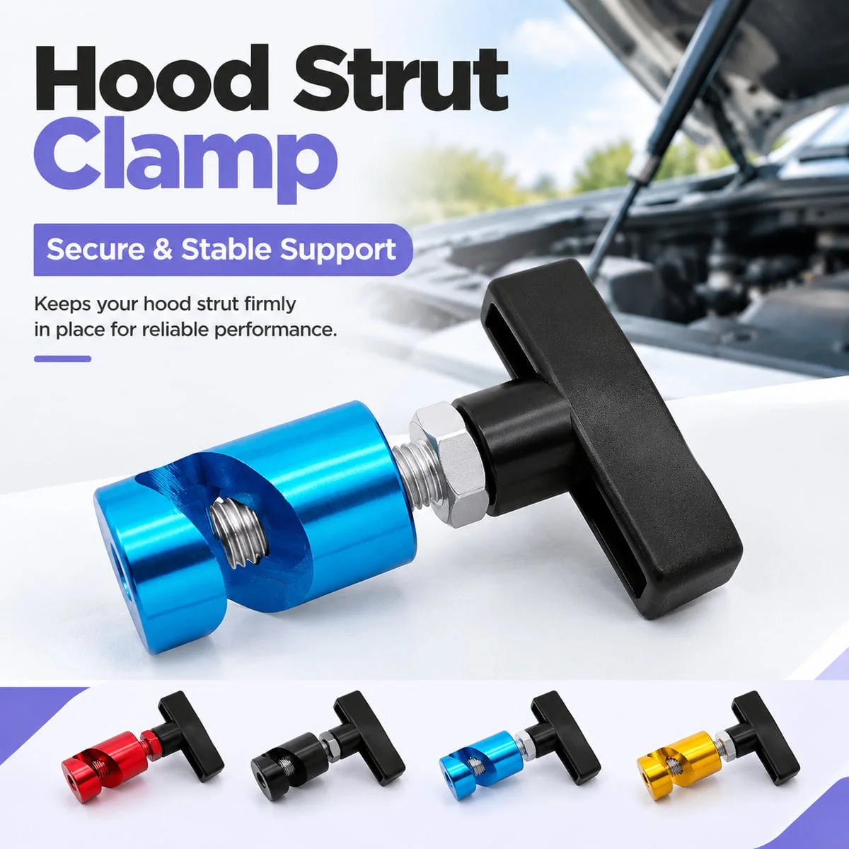 1/2PCS Aluminum Alloy Hood Strut Clamp Secure Grip Quick Adjust Adjustable Bonnet Support Clamp Red Black Blue Yellow