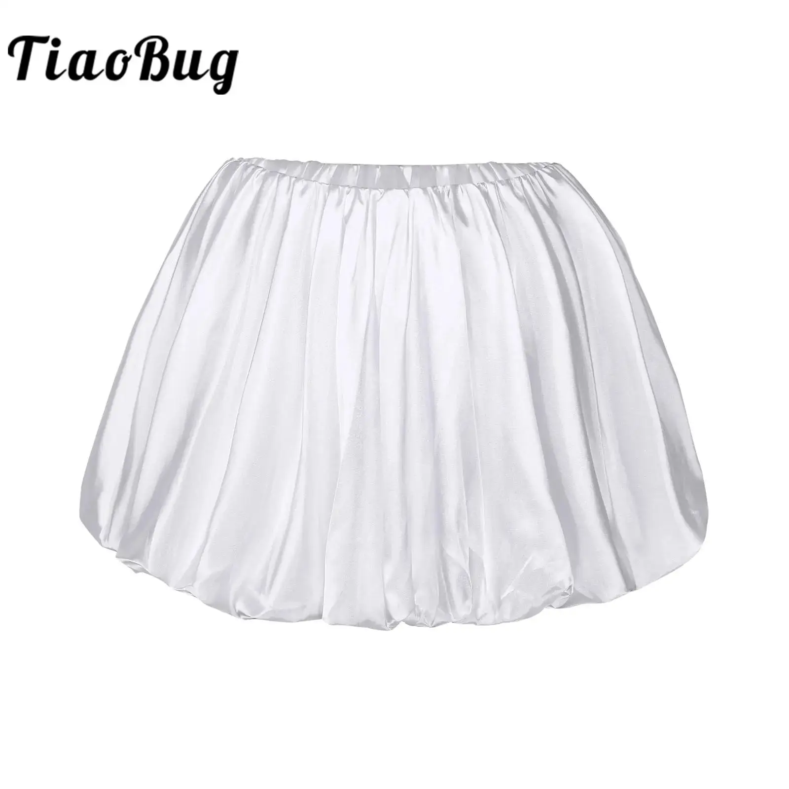 Womens Girls Low Rise Puff Skirt Elastic Waistband Double-layer Satin Miniskirt Sexy Skirts for Party Daily Casual Wear