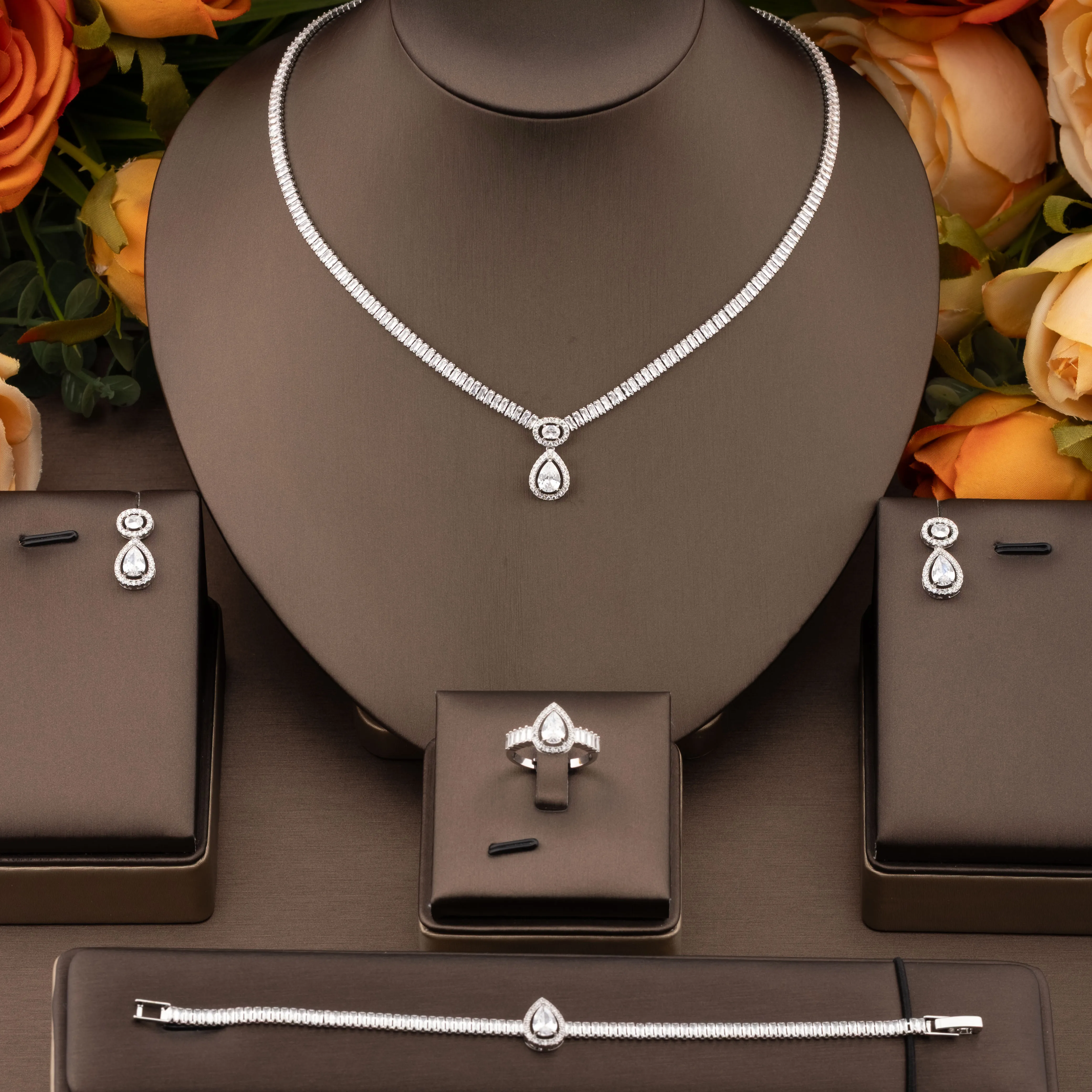 

1 Set of Simple and Elegant Jewelry Set with Sparkling Cubic Zirconia Teardrop Design, Suitable for Women to Wear at Weddings an