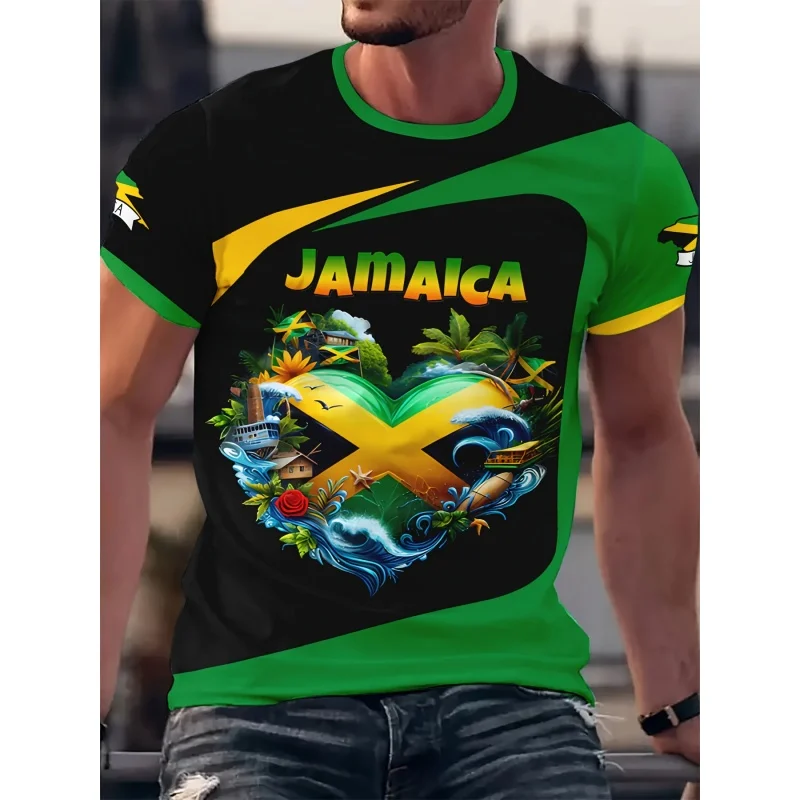 جامايكا العلم خريطة الجرافيك تي شيرت للرجال مضحك الجامايكي ثلاثية الأبعاد مطبوعة تي شيرت الصيف تنفس بلوزات مستديرة العنق قصيرة الأكمام تيز