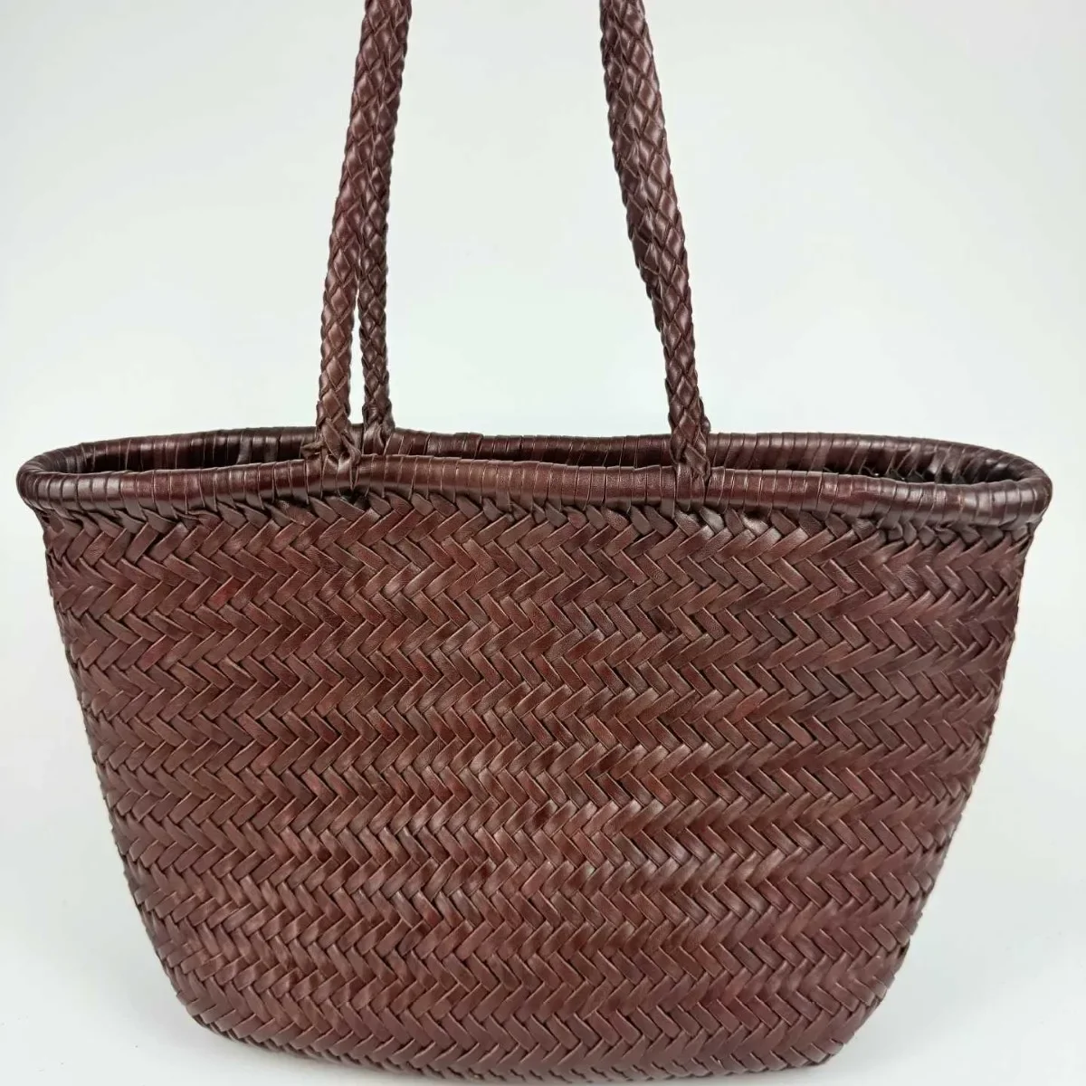 2026 Woven Basket Handbag Genuine Leather Women’s Tote Bag Retro Woven Bag Popular Instagram-Style