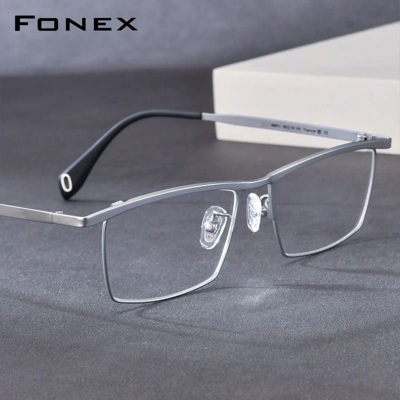 FONEX Titanium Eyeglasses Frame Men Brand Design Square Glasses Japanese Ultralight High Quality Full Rim Grey Eyewear 85911