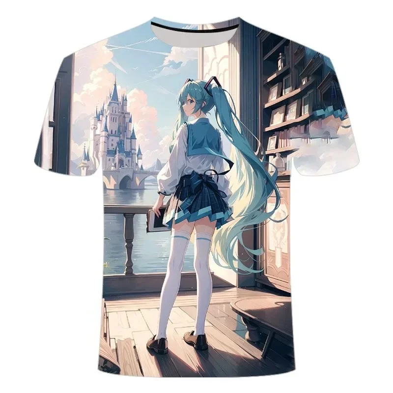 Anime Hatsune Miku lief en schattig, creatief printpatroon, modieus, zacht en comfortabel, huidvriendelijk T-shirt met korte mouwen