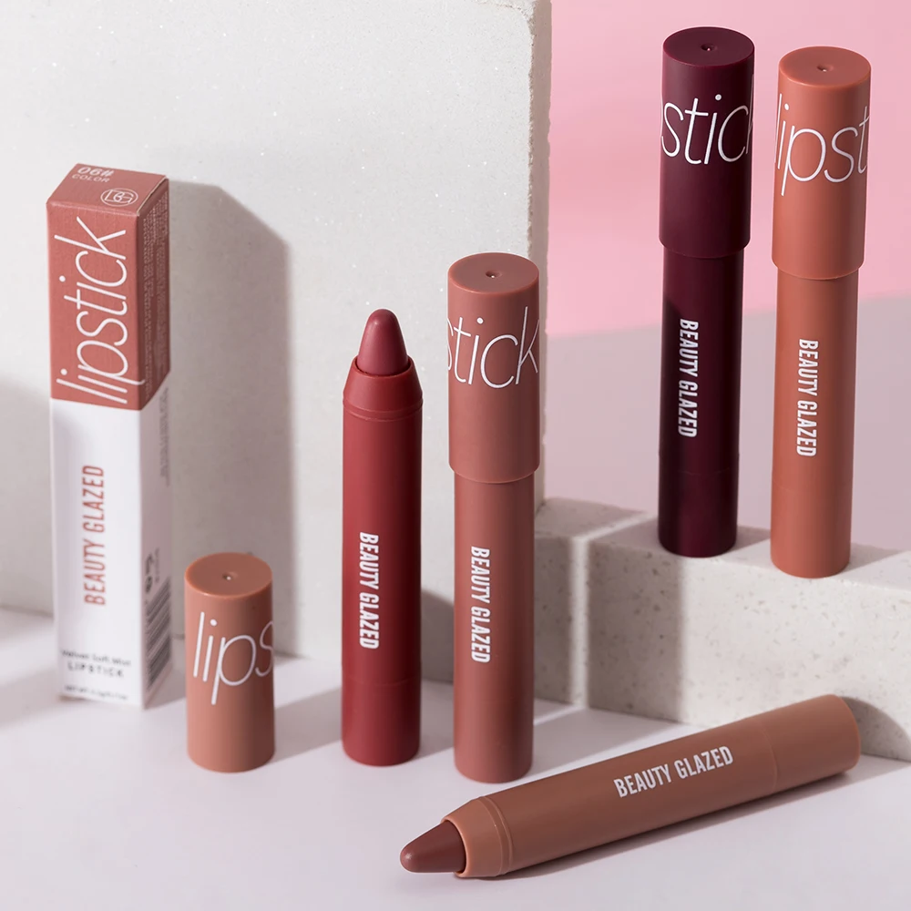 Beauty Glazed Matte ลิปสติกดินสอ 12 สี Velvet Lip Liner ปากกากันน้ํา Long Lasting Lip Balm LIPS แต่งหน้าผู้หญิงเครื่องสําอาง