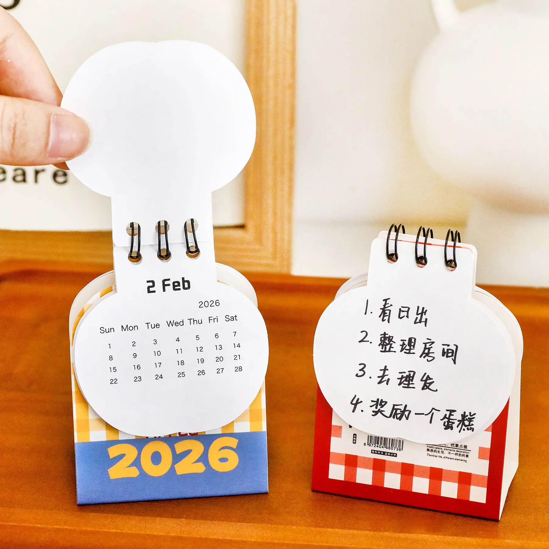 

2026.1-2026.12 Calendar Apple Shape Mini Desktop Calendar Paper Desk Note Calendar Dual Daily Scheduler Table Planner Office