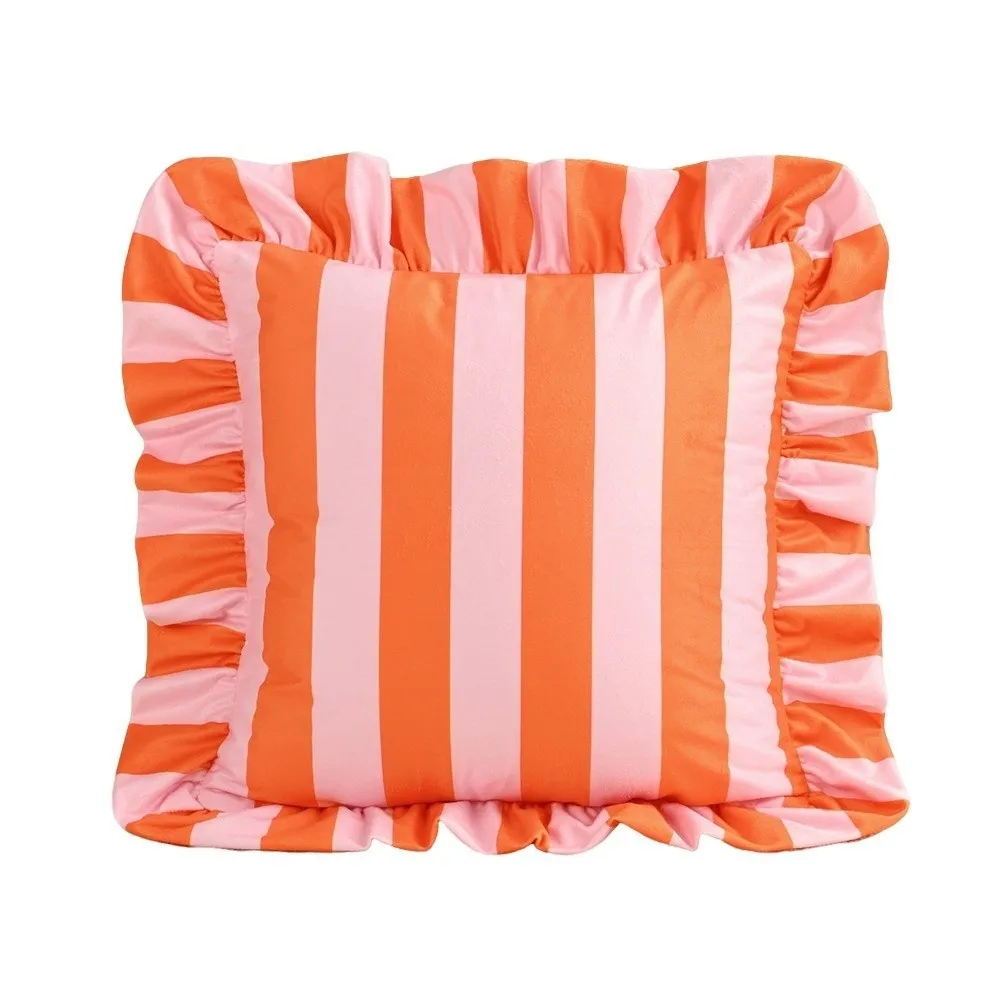 INS Striped Pillow Case Cover Lotus Leaf Skirt Edge Velvet Pillowcase Home Decor Soft Bedding Pillow Cover Bedroom Living Room