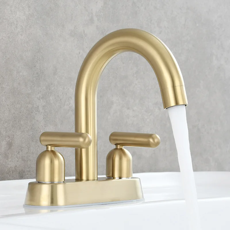 

New Arrival Widespread Basin Faucet Bathroom Brushe Gold Black Sink Faucet 2Holes Brass Bathroom Hot Cold Sink Mixer