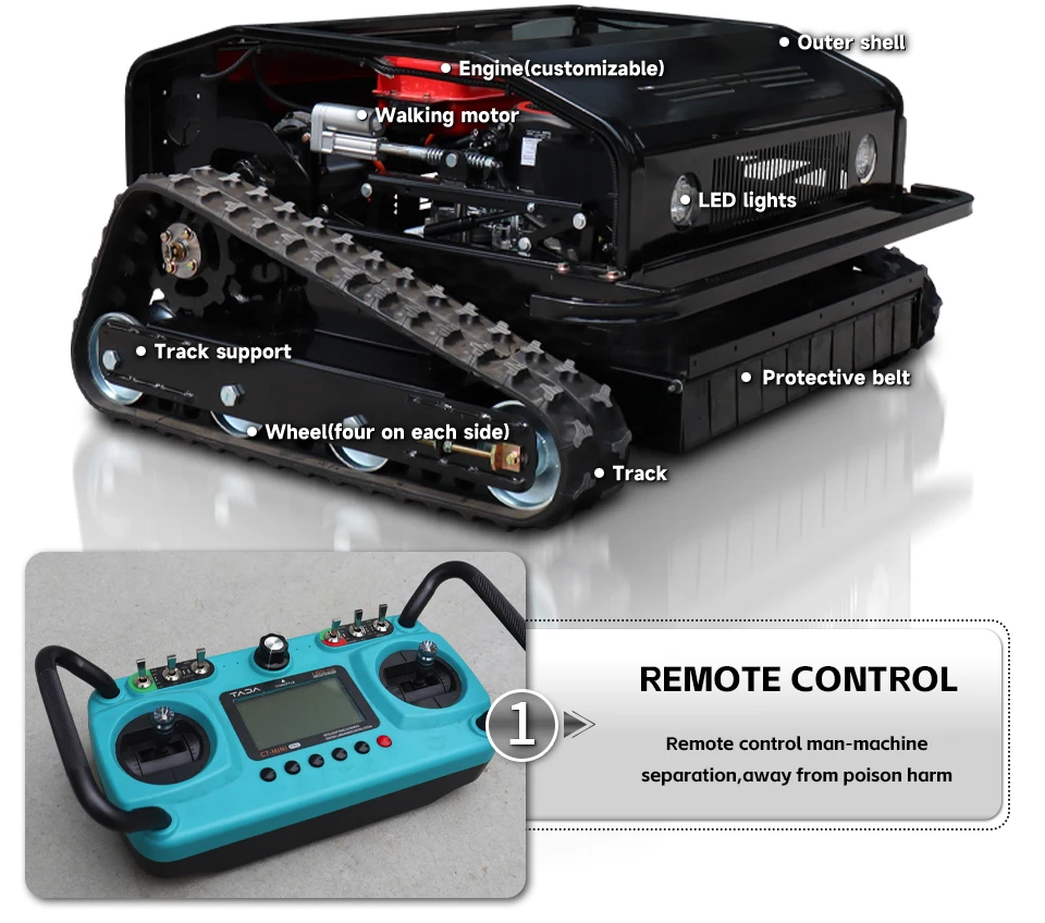 ZNW-800S is een afstandsbediening grasmaaier die kan worden uitgerust met een sneeuwschuiver en de afstandsbediening optillen
