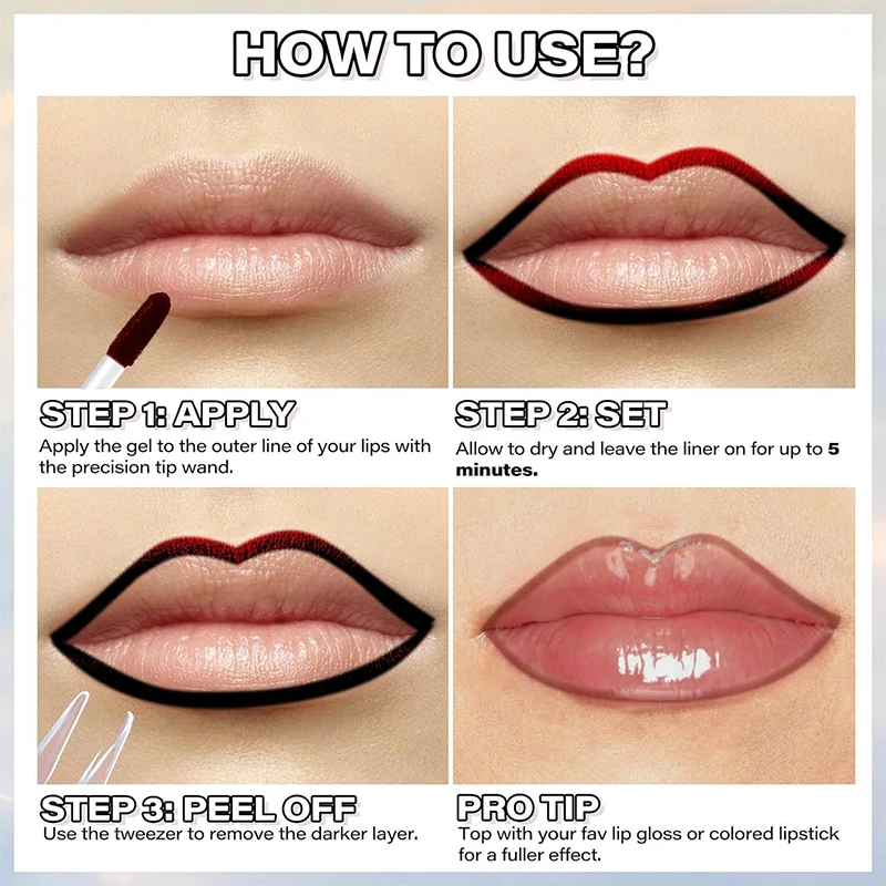 Peel-Off Lip Liner Tattoo, Outline Lip Shape, Highlight Lip Color, Wodoodporna, nie rozmazująca jakość profesjonalnego makijażu Lipliner