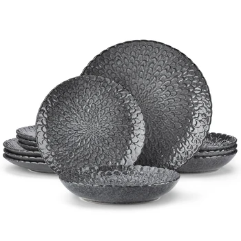 Grey Textured Stoneware Dinnerware Set 1