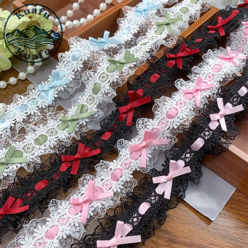 1Yard Lolita Lace Trim Ribbons Bow Pleated Lace Fabric Edge Ruffle Ribbon For DIY Crafts Sewing Dress Clothing Accessories