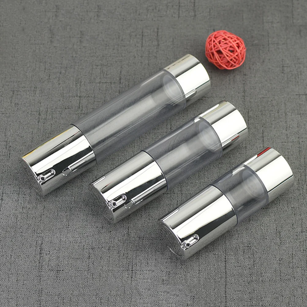 

50ml Transparent Silver Airless Pump Bottle Portable Emulsion Dispenser Travel Plastic Bottles Foundation Friendly