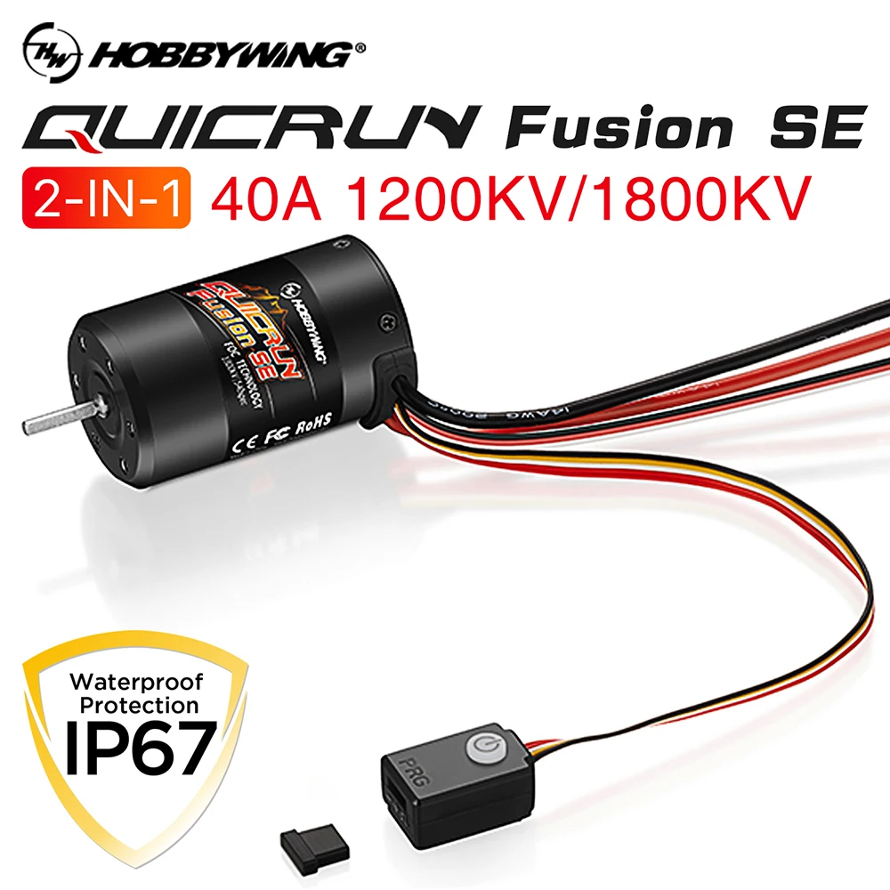 

HOBBYWING QuicRun Fusion SE 40A 1800KV/1200KV 2-в-1 Мотор-регулятор скорости (ESC) IP67 Водонепроницаемый для радиоуправляемых краулеров 1/10 1/8
