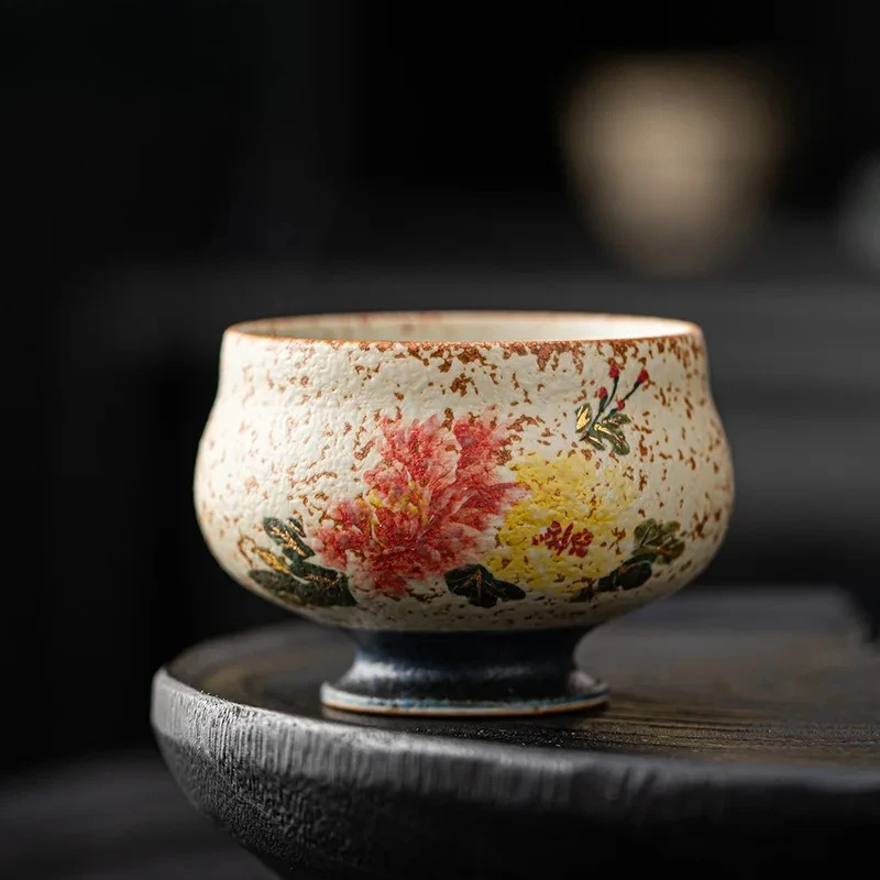 

140 мл ручная чашка с пионом на талии, античная чайная чаша, пара чая, чашка для медитации, чашки Jianzhan Master, бытовой китайский чайный сервиз, подарок