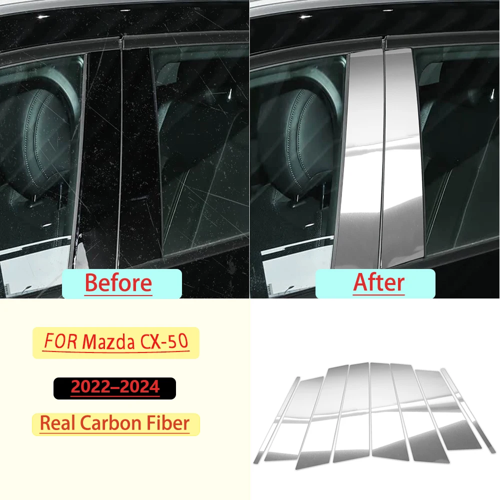 Carbon Fiber For Mazda CX-50 2022–2024 Window Door Column Center B Pillar Trim Customizable Car Sticker Interior Accessories