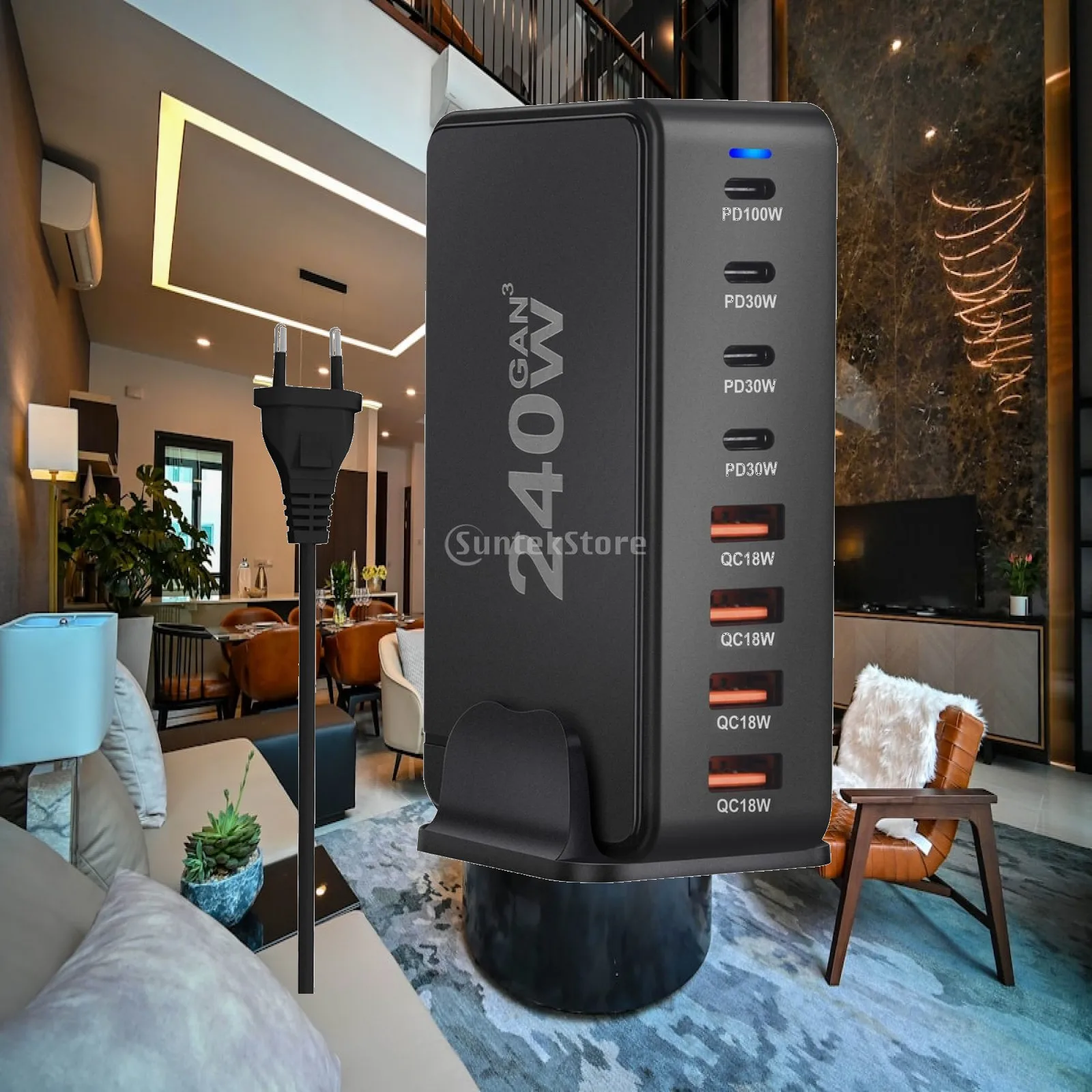 USB C Fast Charging Station 240W Desktop Charger 8 Port Gan Multiport Power Adapter for Laptop Notebook Smartphone Tablet