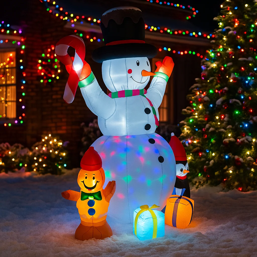 1,8 m/5,9 ft aufblasbare Schneemann Pinguin Lebkuchen Geschenkboxen LED-Leuchten Home Dekorationen Spielzeug Hof Weihnachten Urlaub Dekor liefert