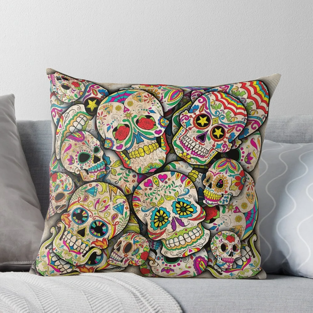 

Sugar Skull Collage Throw Pillow Decorative pillowcase christmas ornaments 2024 Pillow Case