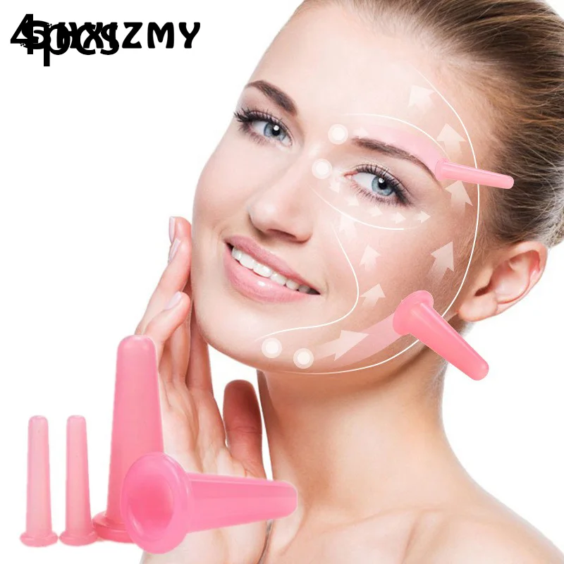 4Pcs Silicone Cupping Massage Cup, For Body Fac Neck Eye Massage Vacuum Tank Body Facial Care, Anti-aging Beauty Tool