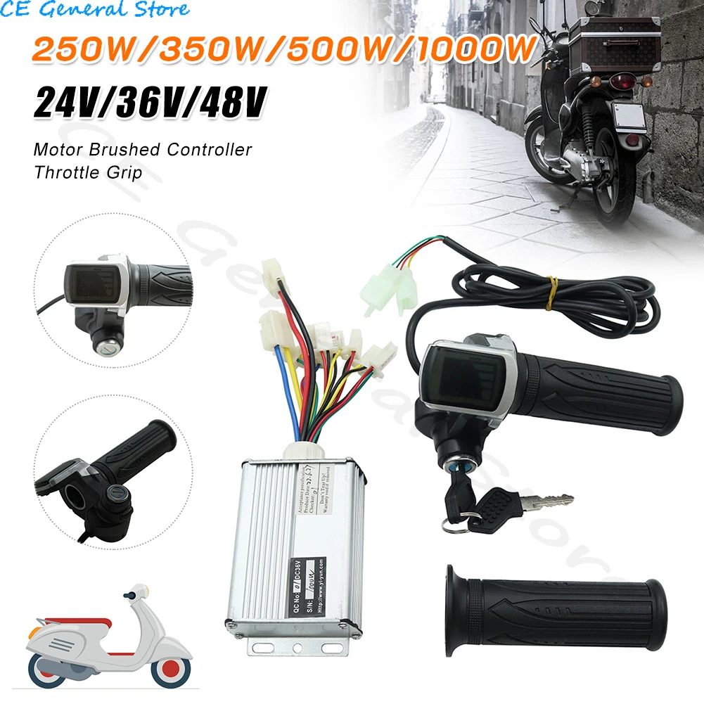 Electric Bike Bicycle Scooter Accessories Motor Brushed Controller & Throttle Twist Grip 24V 36V 48V 250W 350W 500W