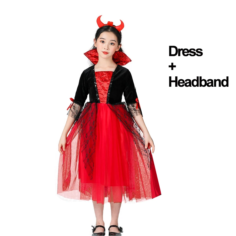 Halloween Costume for Kids Girls Cosplay Red Hood Vampire Fancy Dress Children Carnival Party Cape Dresses With Wing Clothes 12T